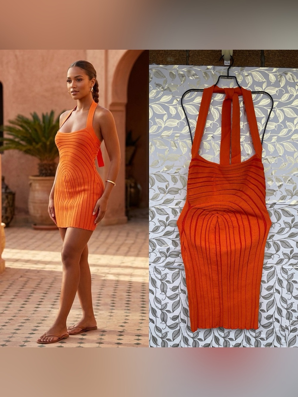 Hanifa Miya Knit Mini Dress Orange Halter Sunset Aesthetic Dopamine Dressing M